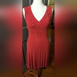 Boden Red and White & Navy Polka Dot Jersey Midi Dress